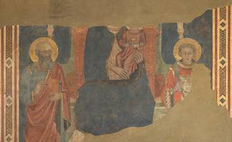 Madonna col Bambino in trono fra i Santi Giovanni e Lorenzo, affresco staccato danneggiato